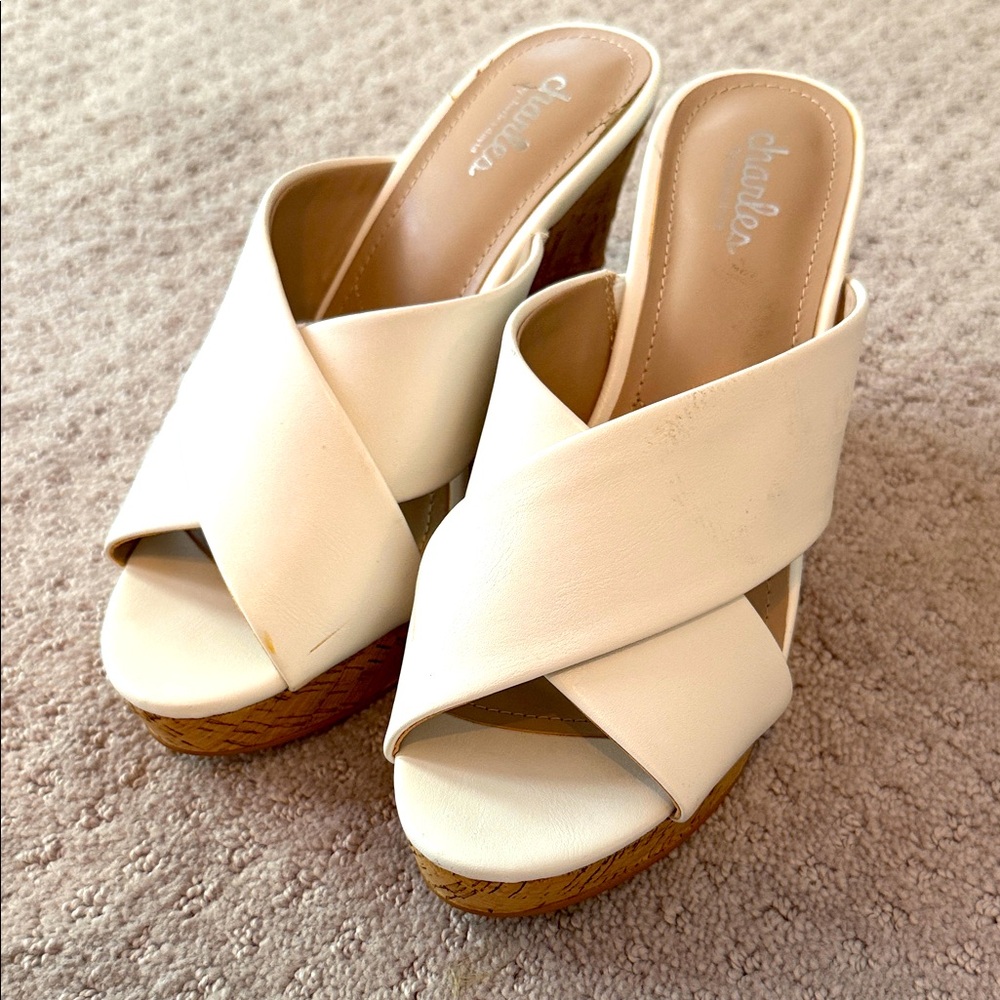 Charlies Cream Wedge Mules